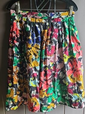 J. Crew Colorful Abstract Floral Pleated Skater Skirt